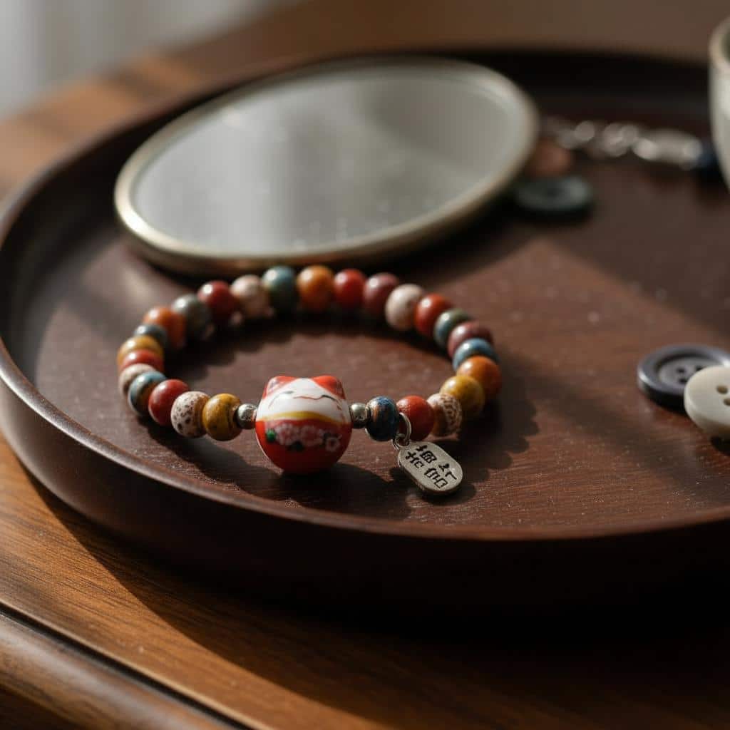 Bracelet Japonais Porte-Bonheur à Perles Rouge – picture 2