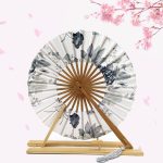 Éventail japonais rond floral turquoise