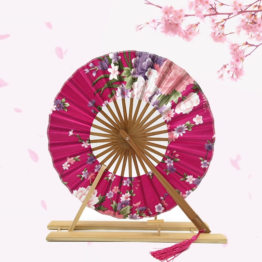 Éventail japonais rond floral turquoise