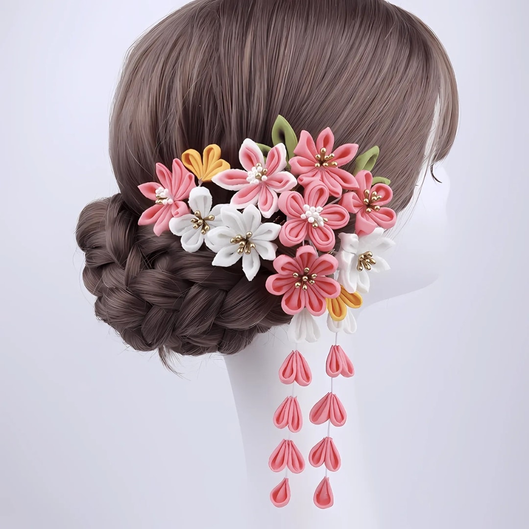 Kanzashi japonais beige