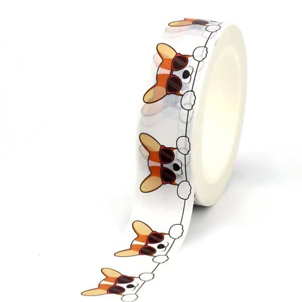 Papier Washi ​Autocollant Chien Corgi à Lunettes