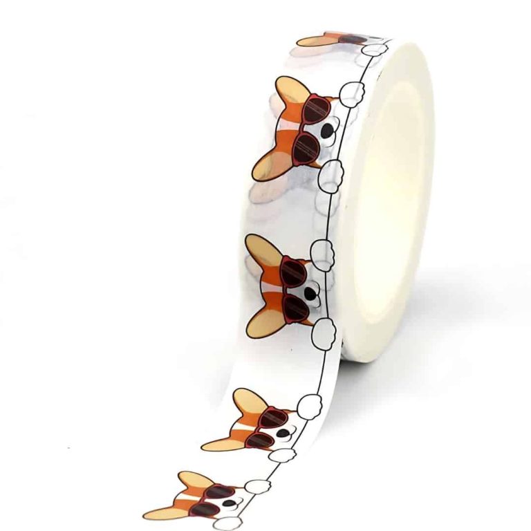 Papier washi ​autocollant chien corgi à lunettes