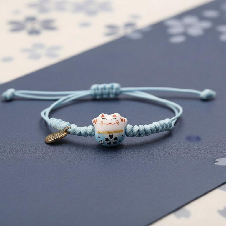 Bracelet Japonais Porte Bonheur Tressé Bleu - picture