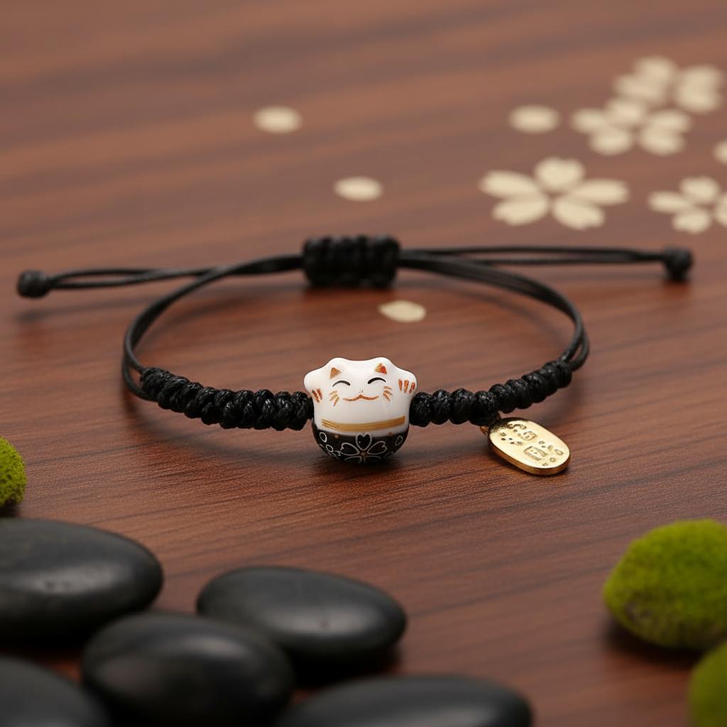 Bracelet Japonais Porte Bonheur Tressé Noir – picture