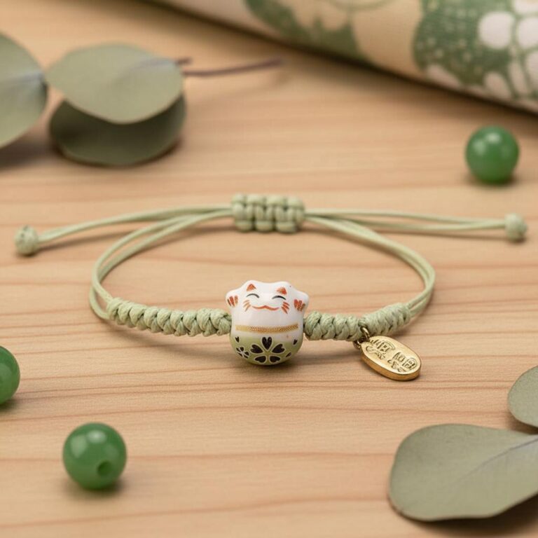 Bracelet Maneki Neko Tressé Vert - picture