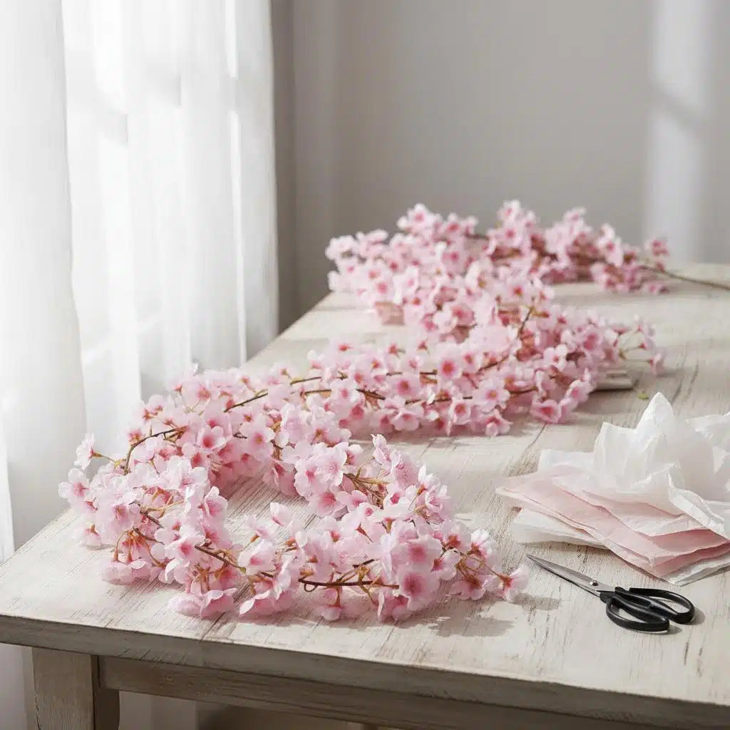 girlande Fleur de Cerisier Japonais Artificiel Rose Doux – picture 1