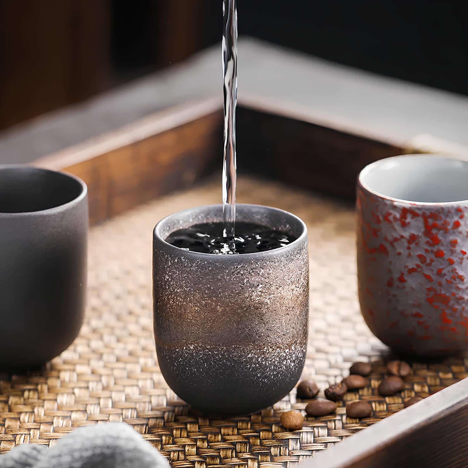 Tasse céramique japonaise​ beige granulée