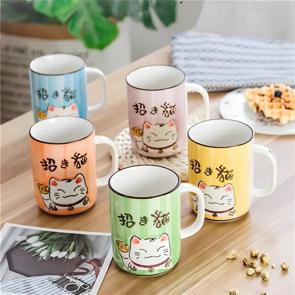 Tasse Japonaise Porcelaine Fine Chat Porte-Bonheur