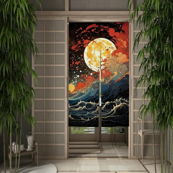 Rideau Motif Japonais Grande Vague & Lune Dorée