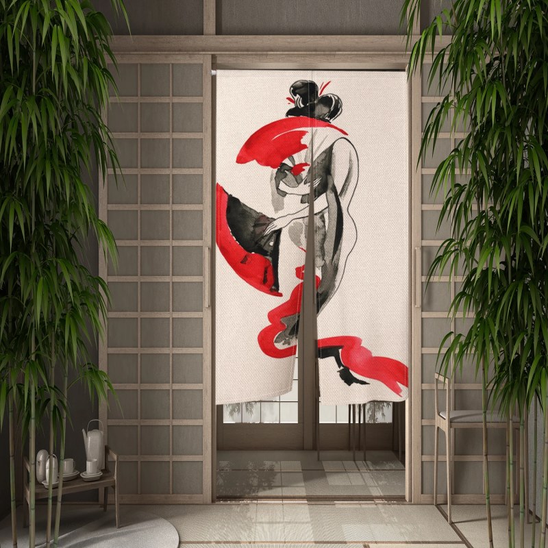 Noren japonais lin​ silhouette féminine