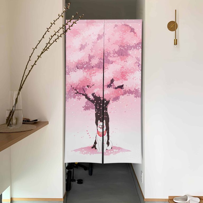 Rideau japonais noren cerisiers majestueux