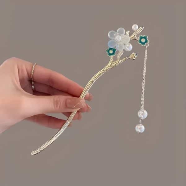 Baton a Cheveux​ Pétales Bleutées