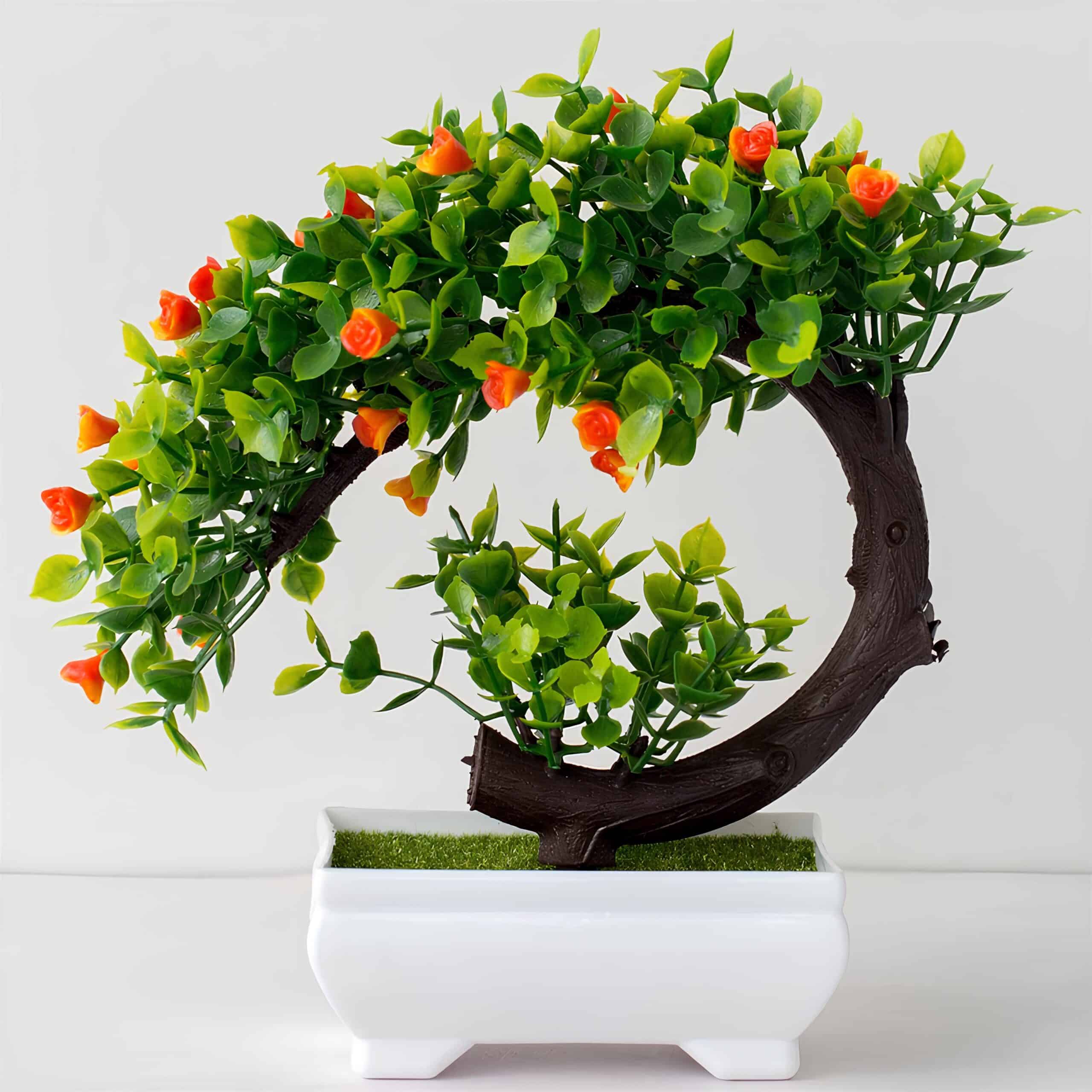 Bonsai plastique​​​​​​ fleurs orangées - 20 cm