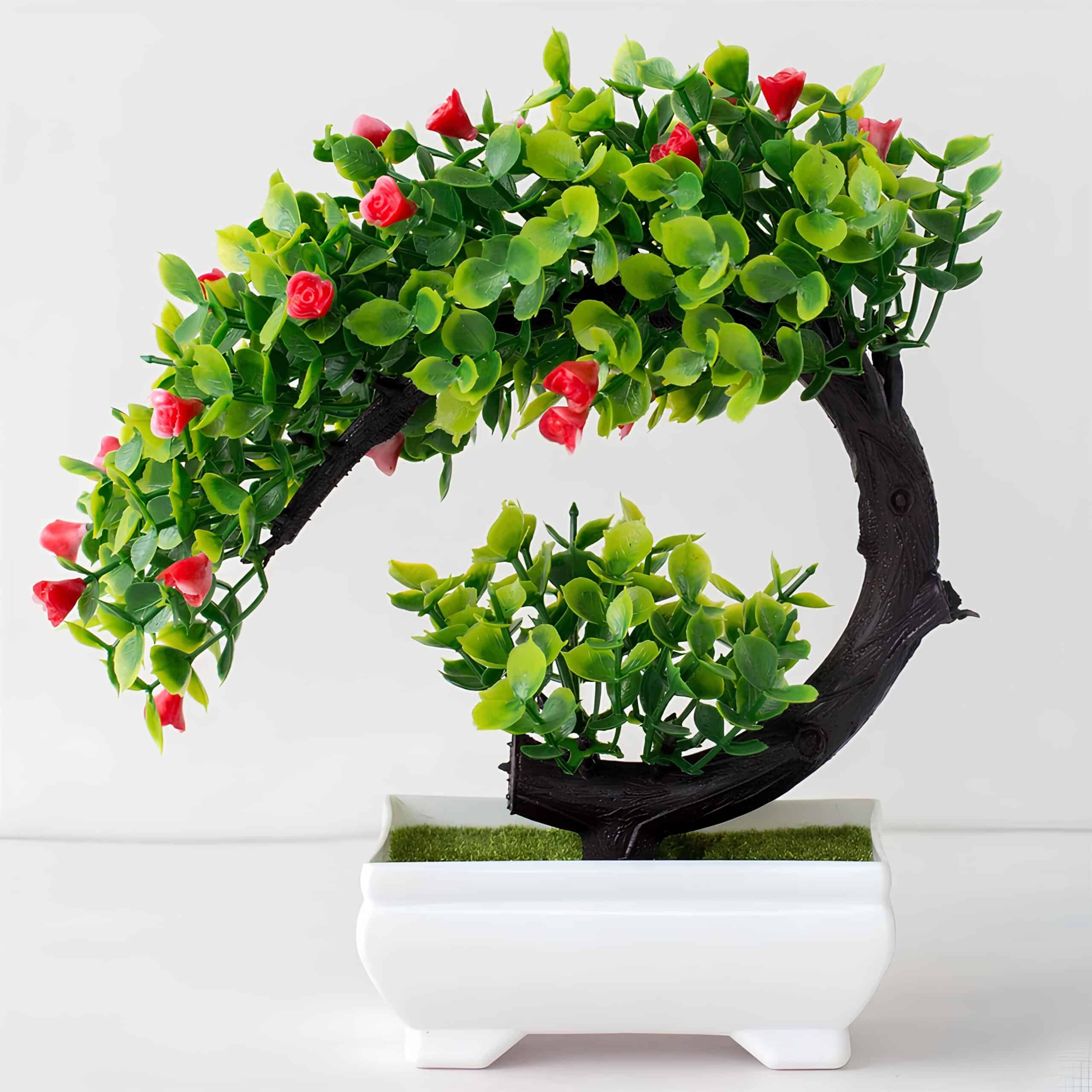 Bonsaï artificielle​​ fleurs rouges - 20 cm