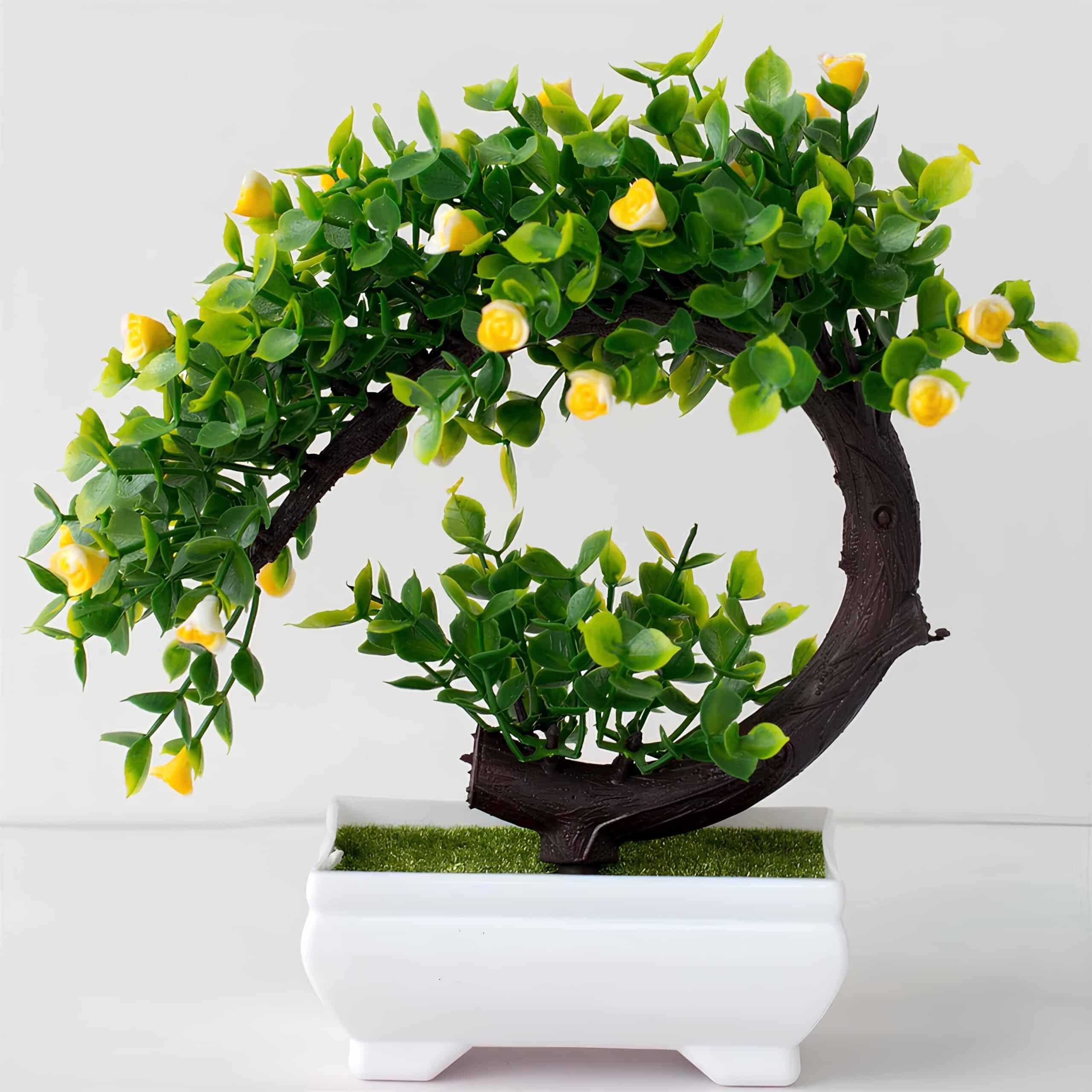 Arbre bonsai artificiel​​​​ fleurs jaunes - 20 cm