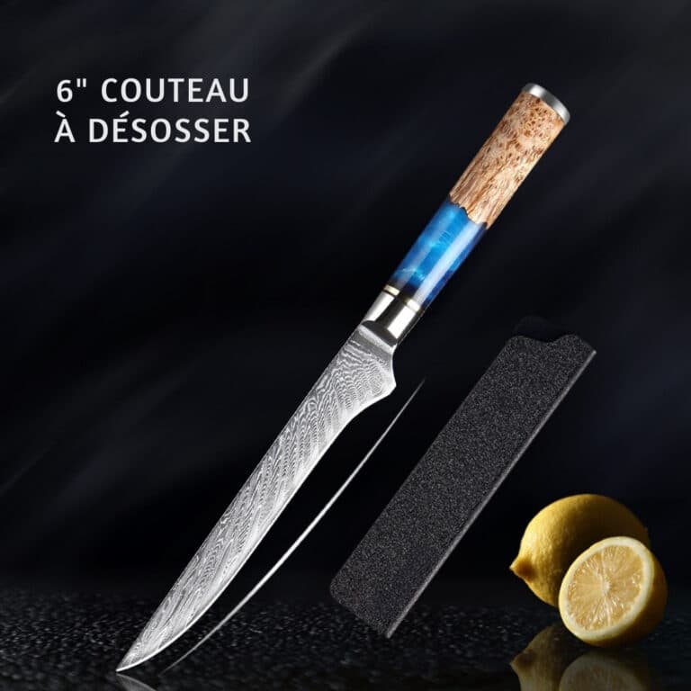 Couteau à désosser ​japonais damas 67 couches | manche bleu 6''