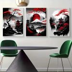 Peinture de Paysage Naturel Japonais 3 Pièces 3