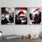 Peinture de Paysage Naturel Japonais 3 Pièces 5