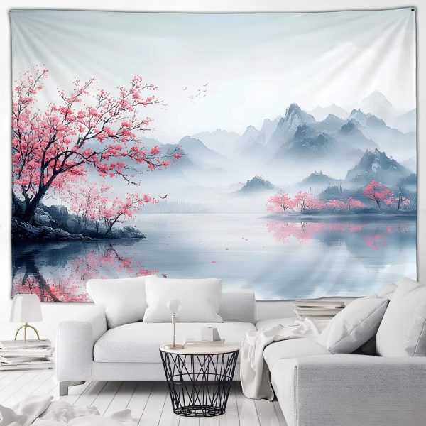 Fresque textile lac japonais