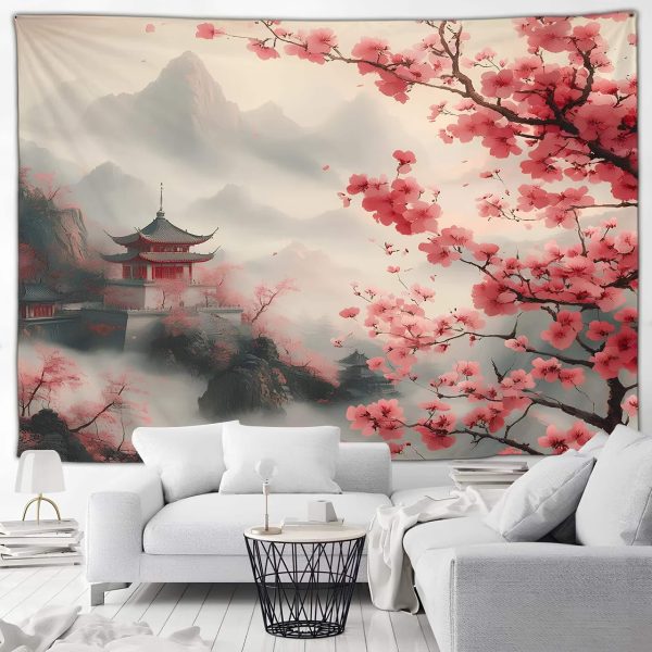 Voilage mural montagne japonaise brumeuse
