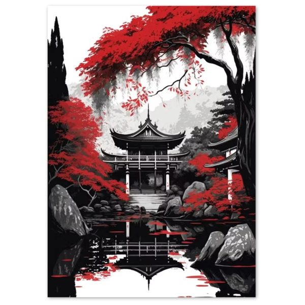Affiche paysage japonais temple traditionnel