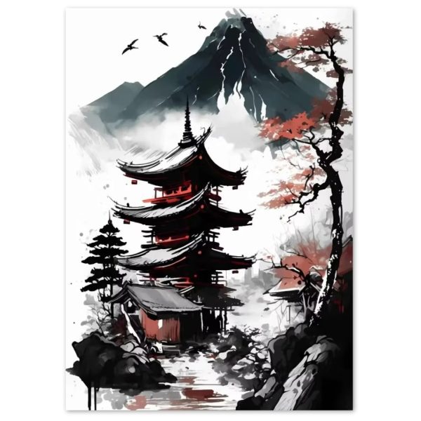 Peintures japonaises paysages pagode