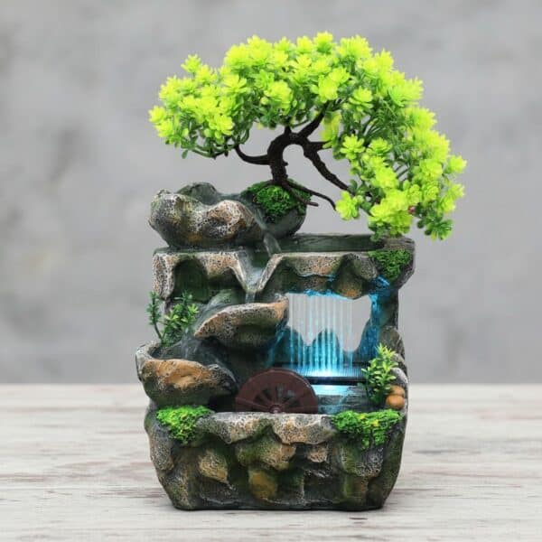 Petite fontaine zen d'intérieur avec roue à aubes et Led