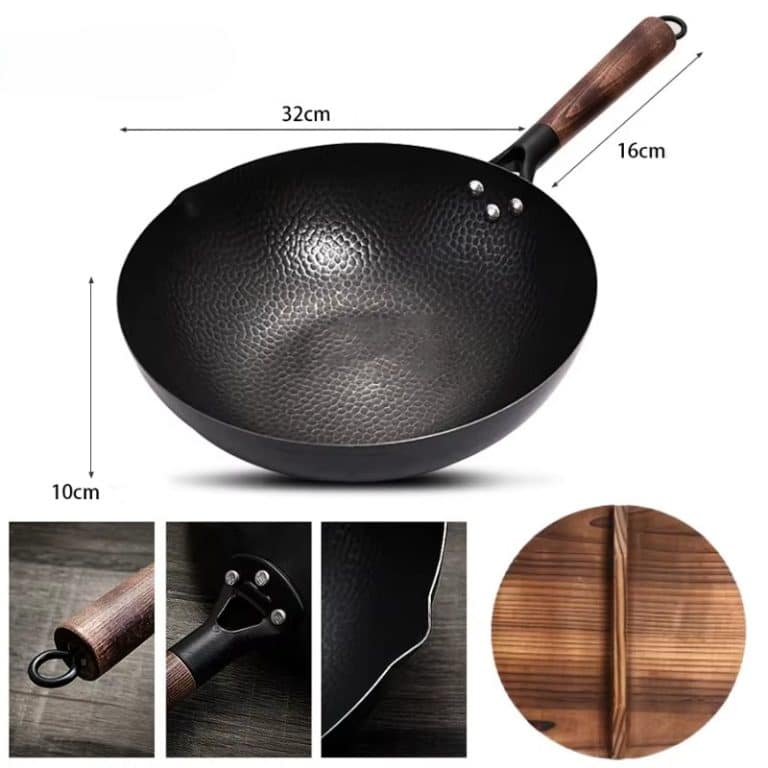 Wok Traditionnel en Acier Martelé avec Manche en Bois - 69