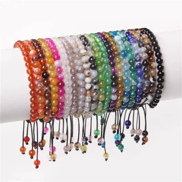 Bracelet bouddhiste ajustable en pierre naturelle marbrée