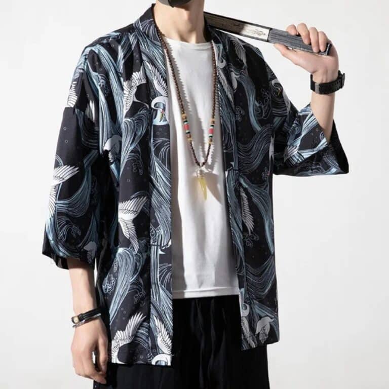 Veste D'été Style Traditionnel Japonais avec Motifs Japonais de Grues 1