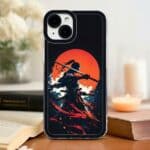 Coque iPhone et Samsung design de guerrier japonais avec soleil couchant