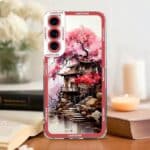 Coque-Iphone-avec-Illustration-de-Temple-Japonais-et-Cerisiers