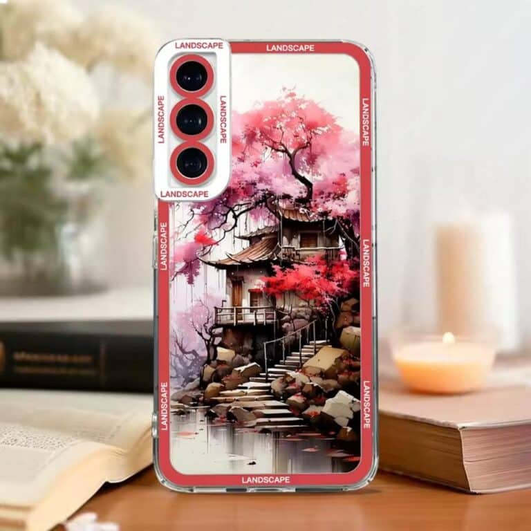 Coque-Iphone-avec-Illustration-de-Temple-Japonais-et-Cerisiers