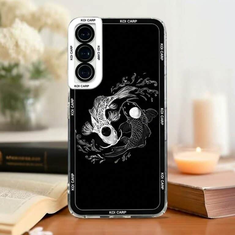 Coque-Iphone-avec-Motif-de-Carpe-koi-Japonais-en-Noir-et-Blanc-picture-5703