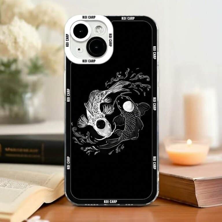 Coque-Iphone-avec-Motif-de-Carpe-koi-Japonais-en-Noir-et-Blanc-picture-8031