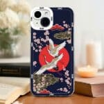 Coque de téléphone Samsung motif floral et grues style japonais