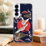Coque de téléphone Samsung motif floral et grues style japonais
