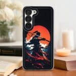 Coque iPhone et Samsung design de guerrier japonais avec soleil couchant