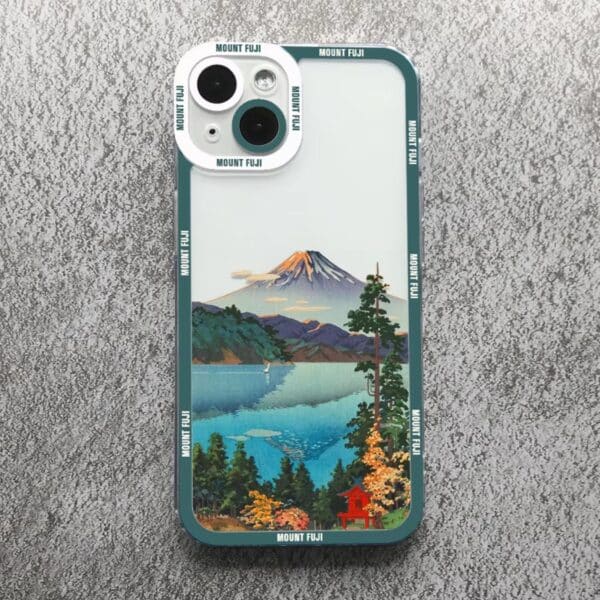 Étui de protection japonais pour iPhone avec paysage du Mont Fuji
