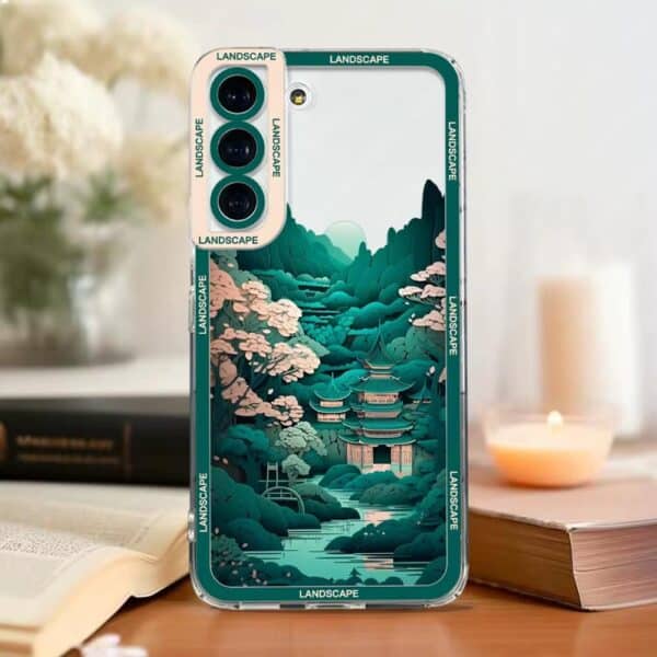 Étui de protection de téléphone avec temple japonais et motif floral