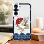 Étui de téléphone avec motif de grue et vagues style japonais
