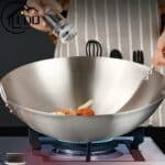 Grand wok Japonais en Acier Inoxydable pour Cuisinière à Gaz 1