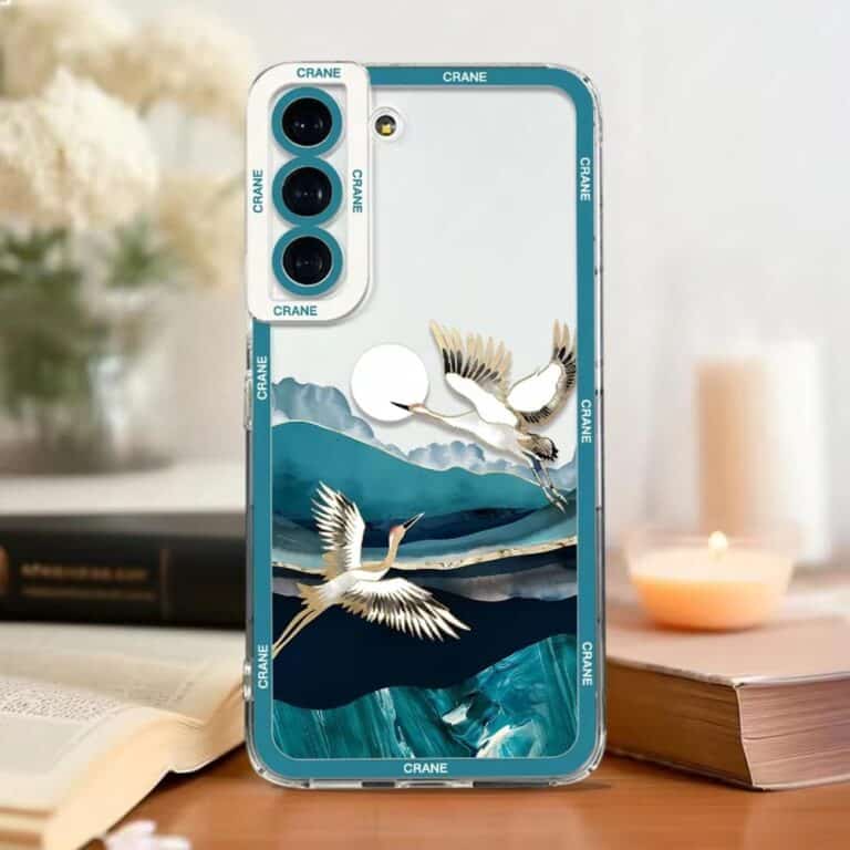 Protection de smartphone style japonais avec grues et montagnes