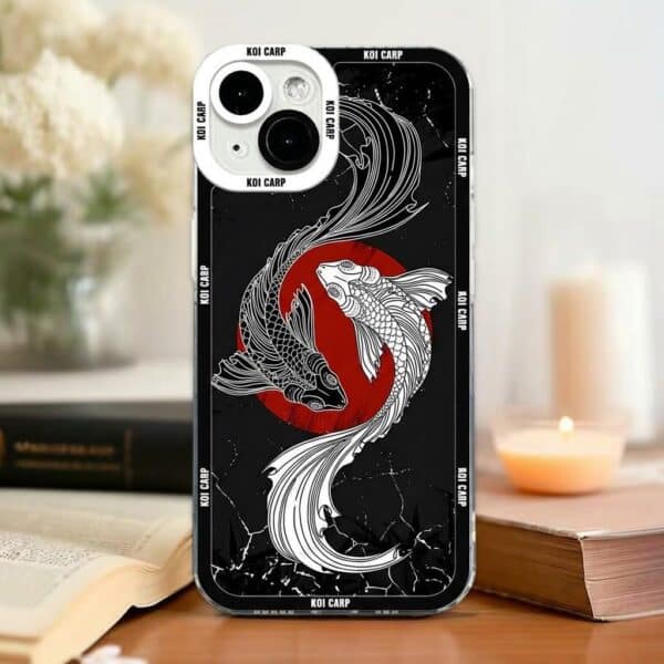 Protection pour iPhone et Samsung motif de carpe koi et soleil levant