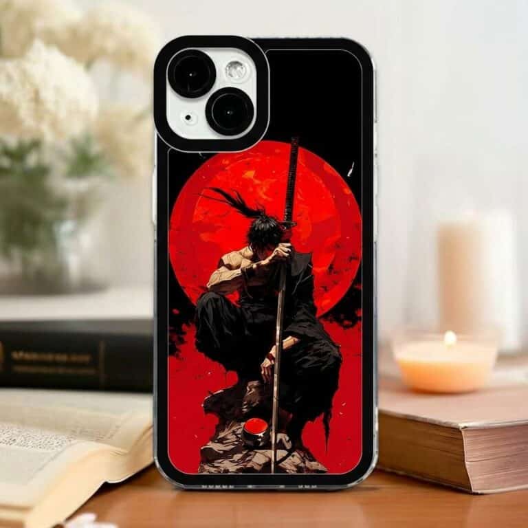 Étui pour iPhone et Samsung design de guerrier japonais et soleil levant