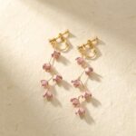 Boucles D'oreilles Pendantes à Clip sans Piercing Fleurs de Cerisier Sakura - picture 3305