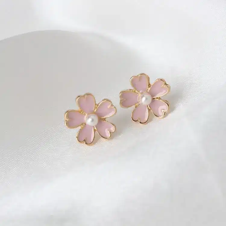 Boucles D'oreilles à Clip Fleurs de Sakura Rose - galerie 1628
