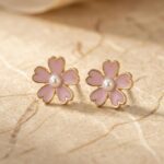 Boucles D'oreilles à Clip Fleurs de Sakura Rose - picture 7680