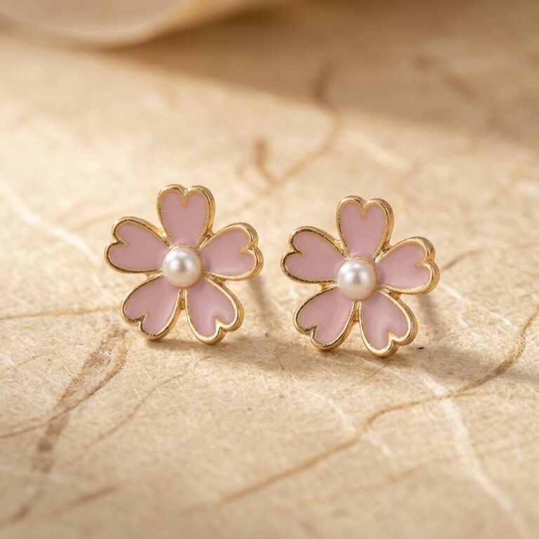 Boucles D'oreilles à Clip Fleurs de Sakura Rose - picture 7680