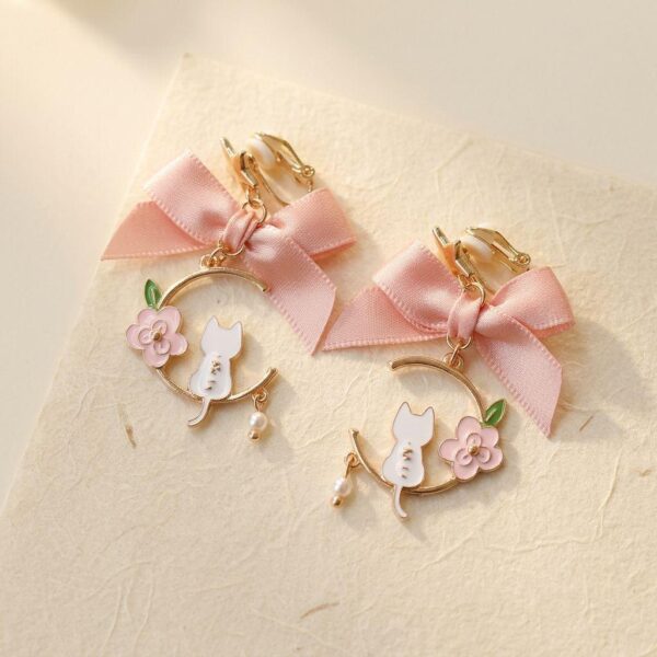 Accueil Boucles d’oreilles à clip sans piercing kawaii chat et sakura rose doré